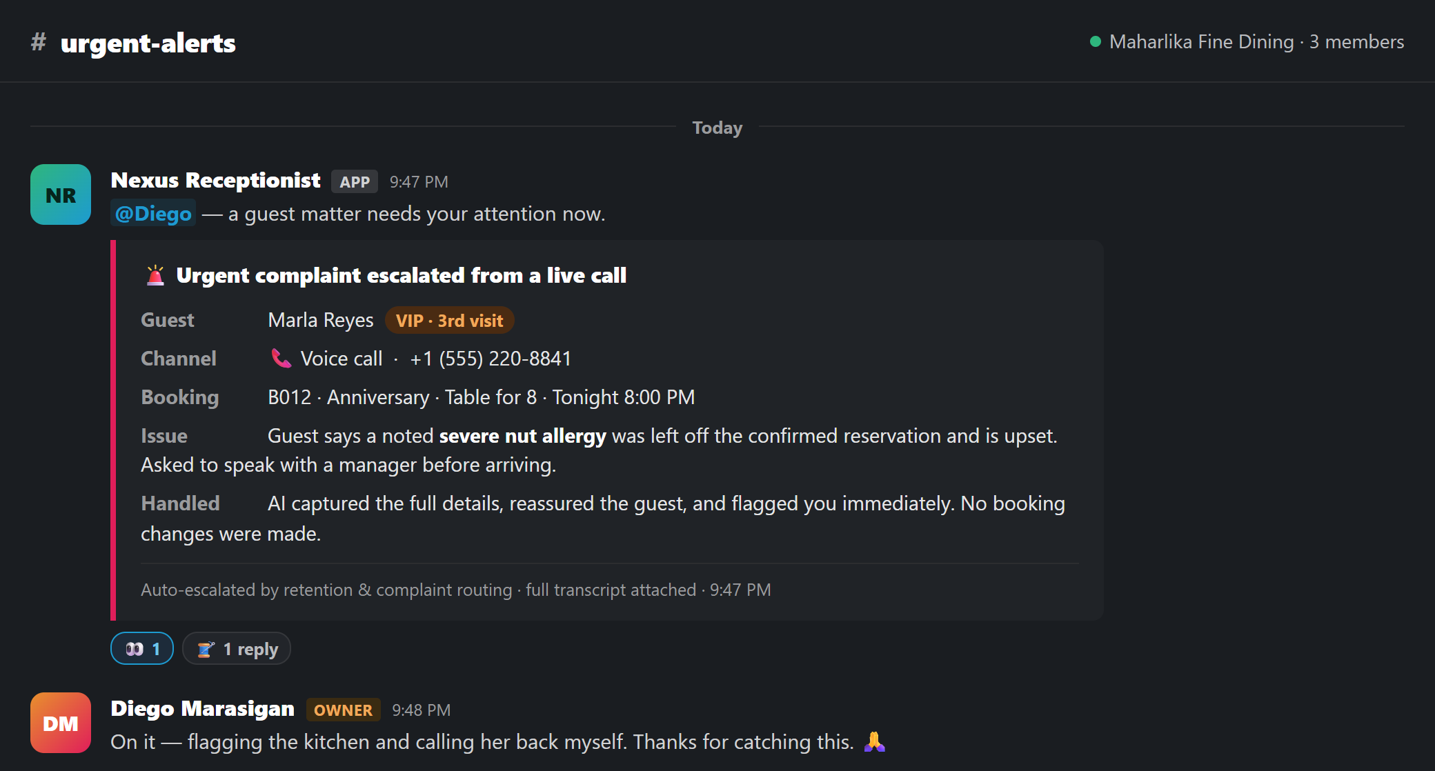 Escalate urgent matters to the owner